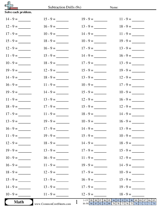 9s (horizontal) worksheet